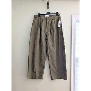 Urban Outfitters Olive Wide-Leg Pleated Trousers